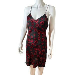 Vintage Romantico 100% Silk Slip Dress Red Hearts Black Mini Lingerie‎ Medium